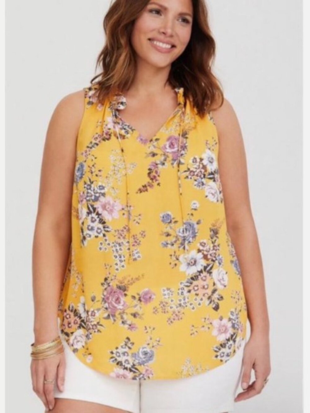 Torrid Brand Women's size 1 Yellow Sunburst Floral Georgette Sleeveless Blouse